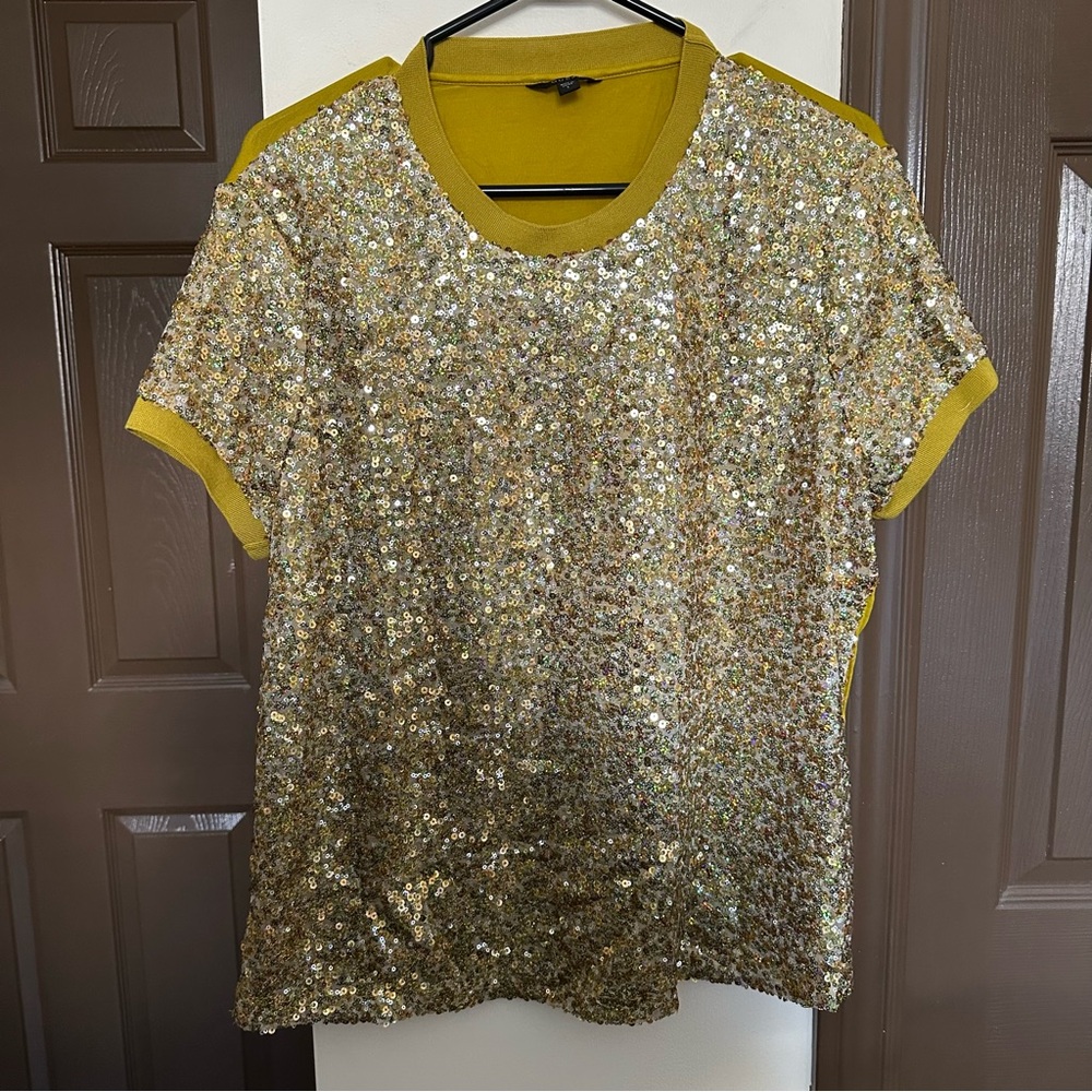 Guess Gold Sequin Short Sleeve Top